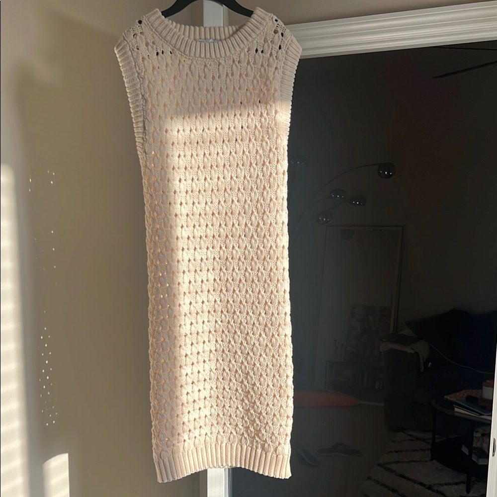 Zara Cream Sheath Midi Dress Sleeveless Crew Neck